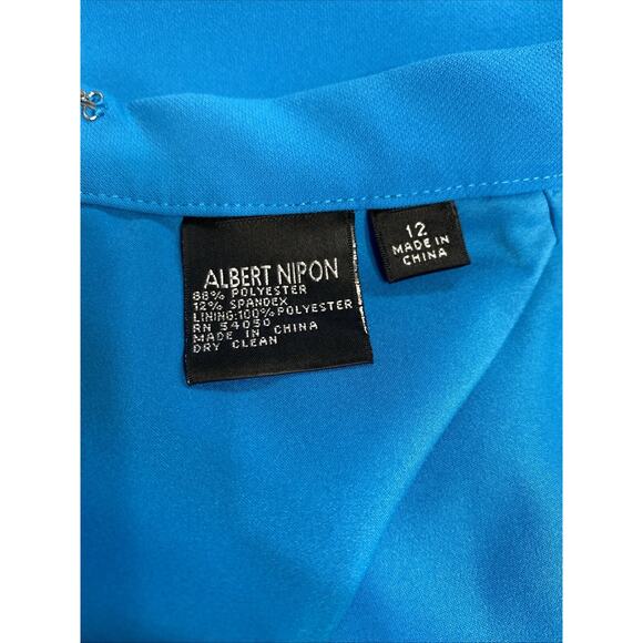 Albert Nipon Skirt Suit Ruffle Drape Front Turquoise NWOT - 12 - Picture 12 of 13